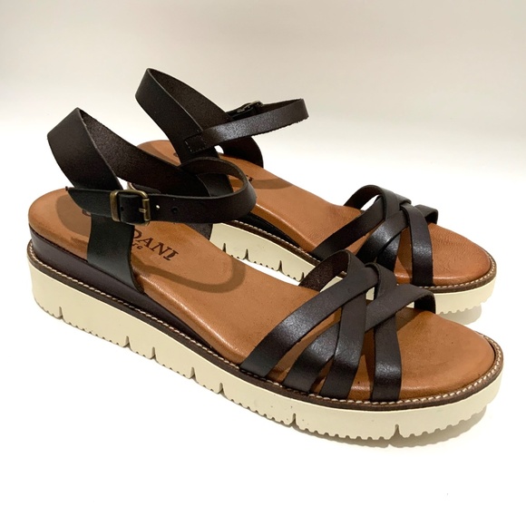 Cordani Shayleen Dark Brown Tan Leather Platform Wedge Ankle Strap Sandals 40 - Picture 2 of 9